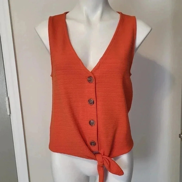 J.Crew Button Up V-Neck Tie Front Sleeveless Ribbed Texture Tank Top(S) - Picture 2 of 7